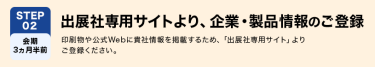 STEP02　出展社専用サイトより、企業・製品情報のご登録